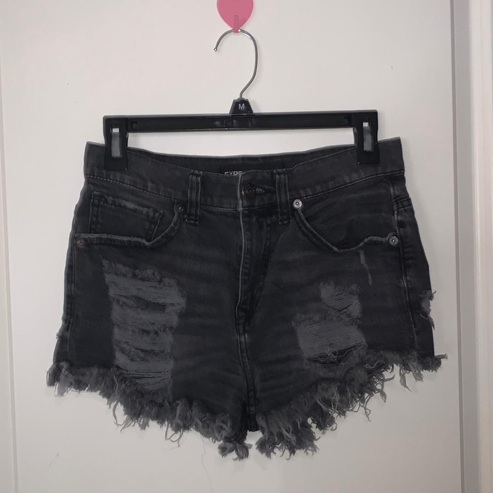 express jeans black ripped shorts